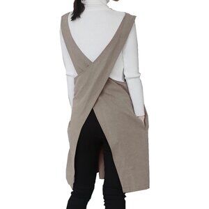 Cotton Linen Japanese Apron Halter Cross Back Bandage X Shape Aprons Two Pockets